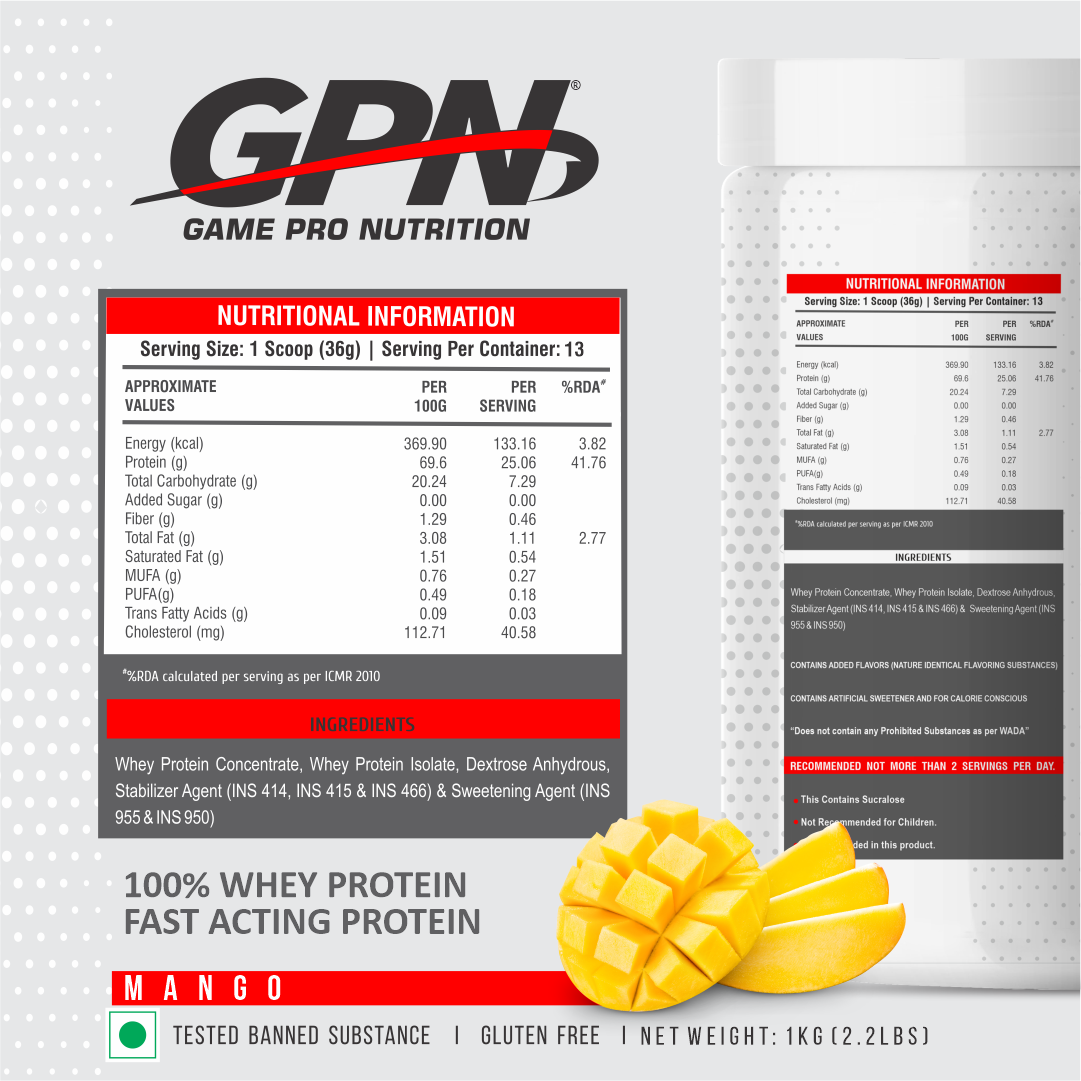 GPN 100% Whey Protein Powder, (500g) Post-workout supplement