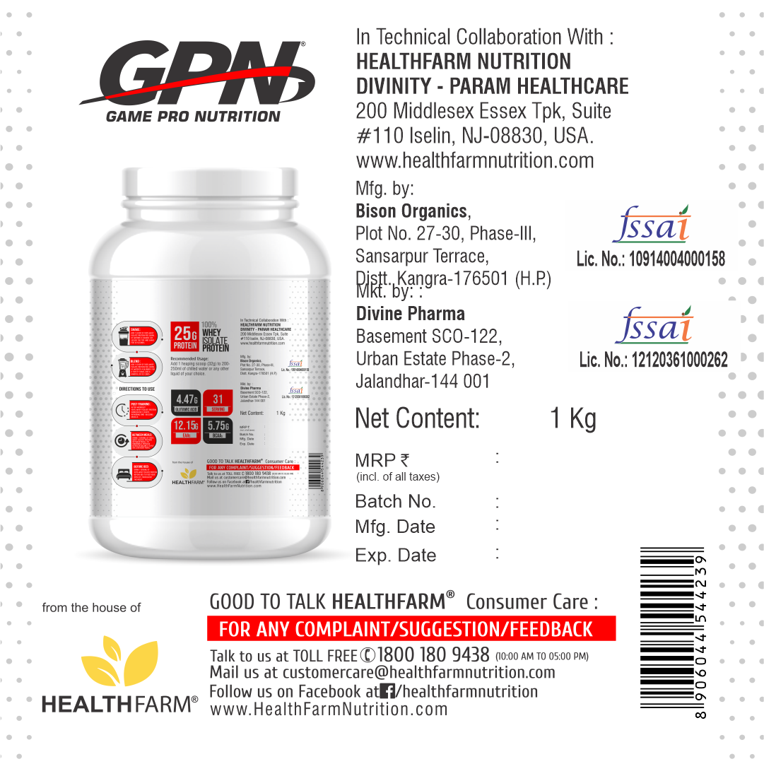GPN 100% Whey Isolate Protein, 25g Protein (Gluten Free, Non-GMO)