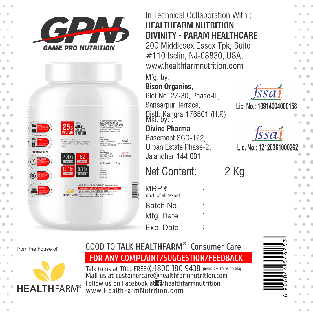 GPN 100% Whey Isolate Protein, 25g Protein (Gluten Free, Non-GMO)