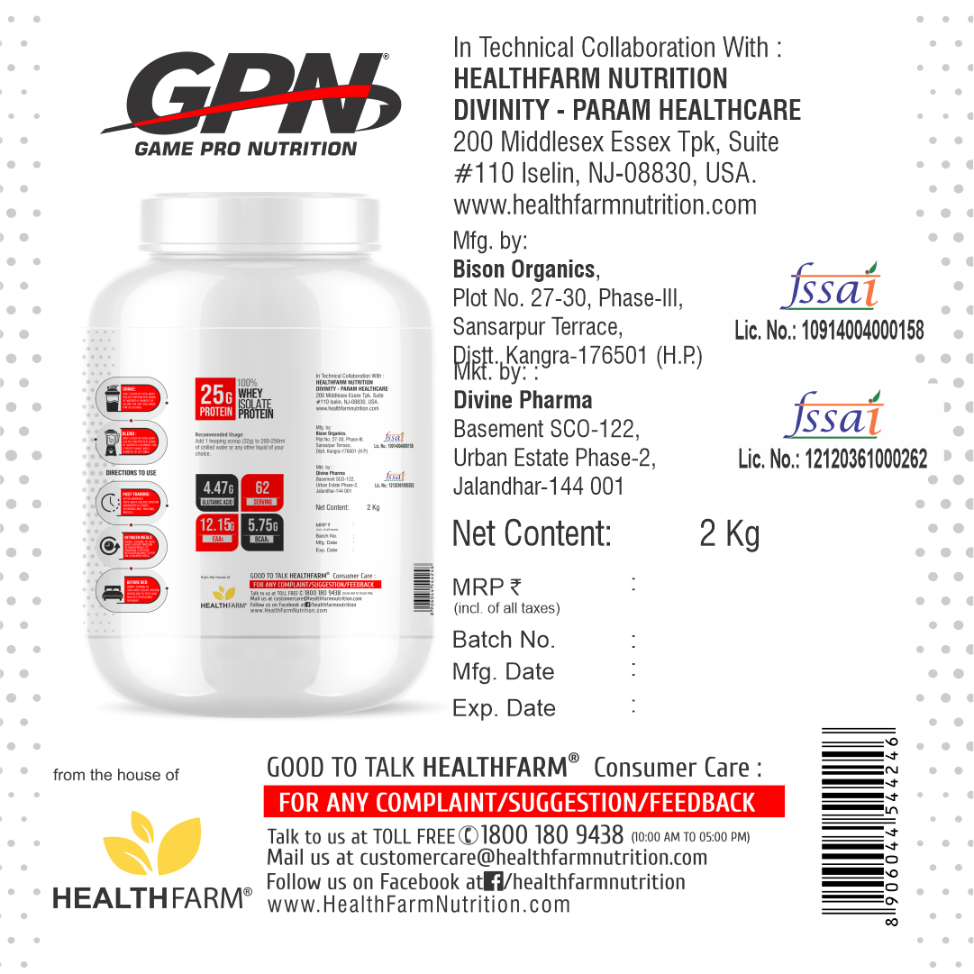 GPN 100% Whey Isolate Protein, 25g Protein (Gluten Free, Non-GMO)