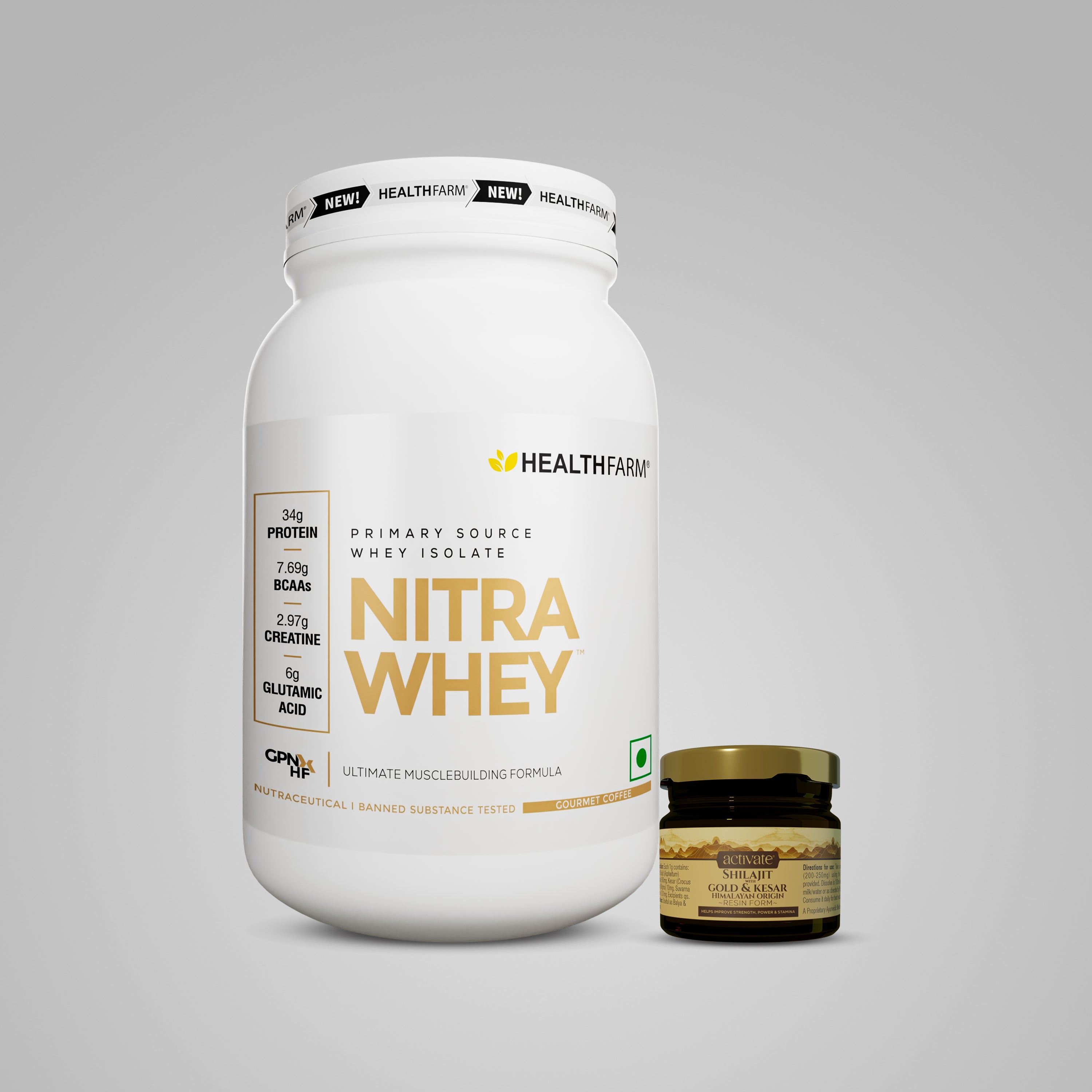 Healthfarm Nitra Whey (1Kg) + Shilajit Gold (20g)