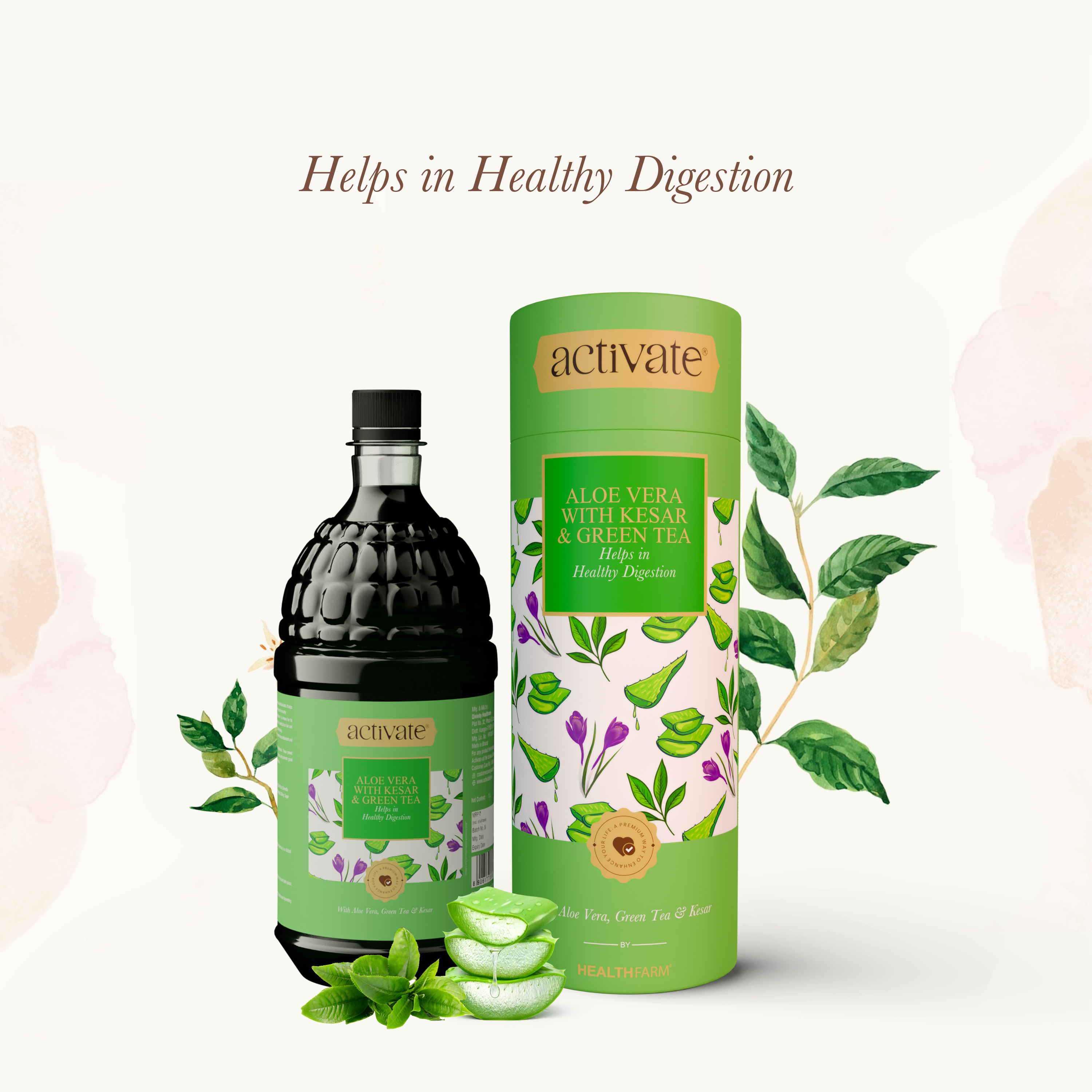 Healthfarm Activate Aloe Vera with Kesar & Green Tea - Support Healthy Digestion
