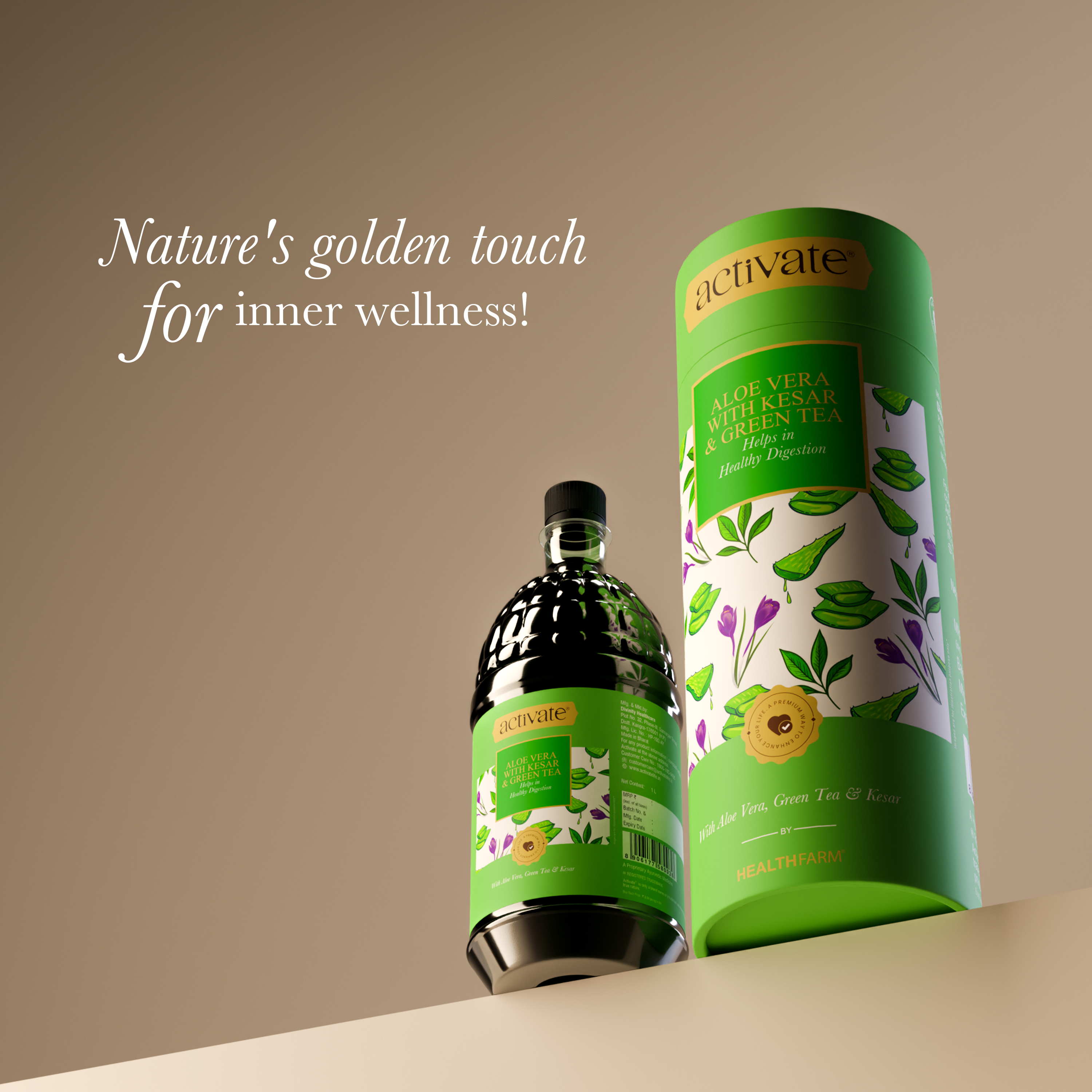 Healthfarm Activate Aloe Vera with Kesar & Green Tea - Support Healthy Digestion