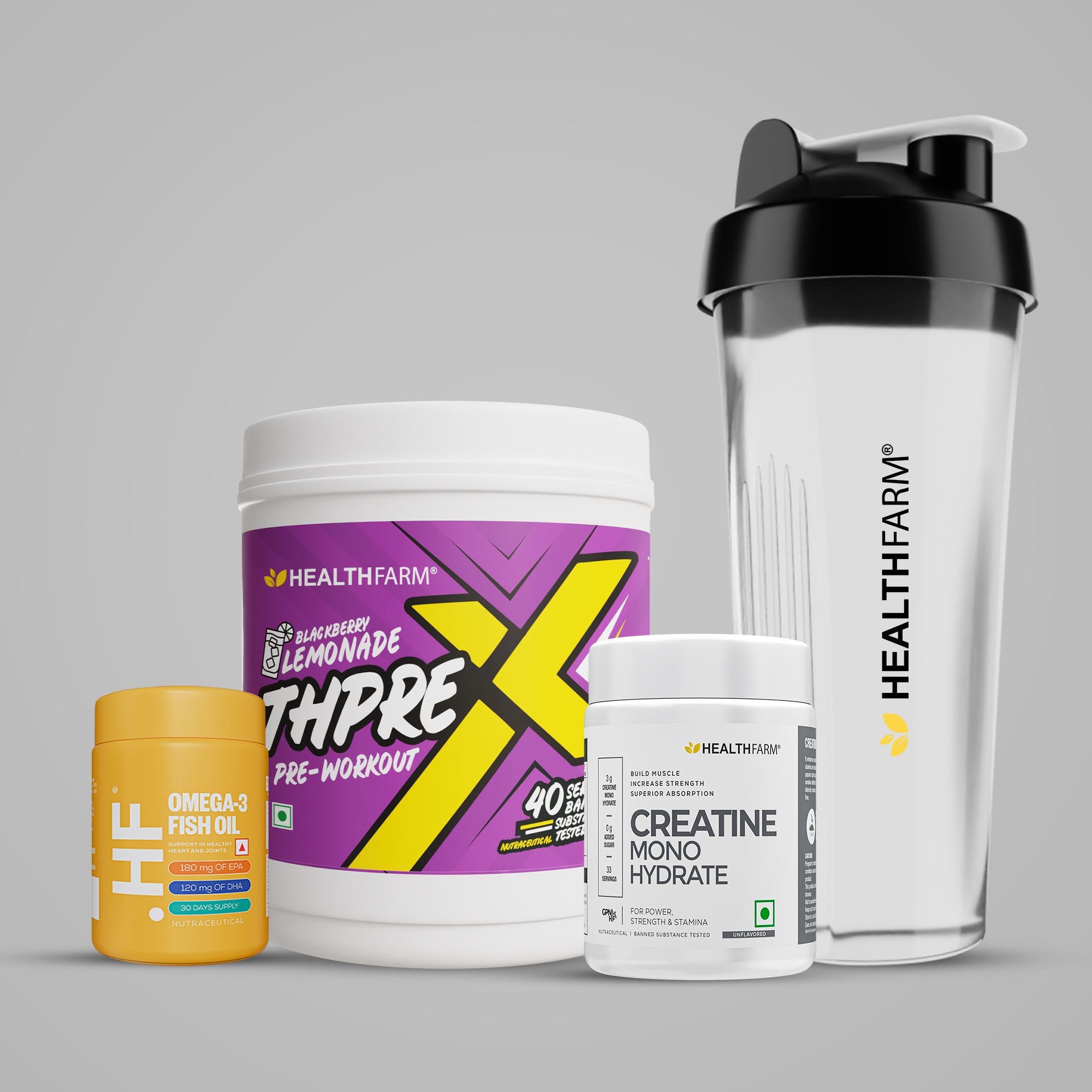 Healthfarm ThPreX Pre-workout + Muscle Creatine (100g) + Omega 3 Fish Oil