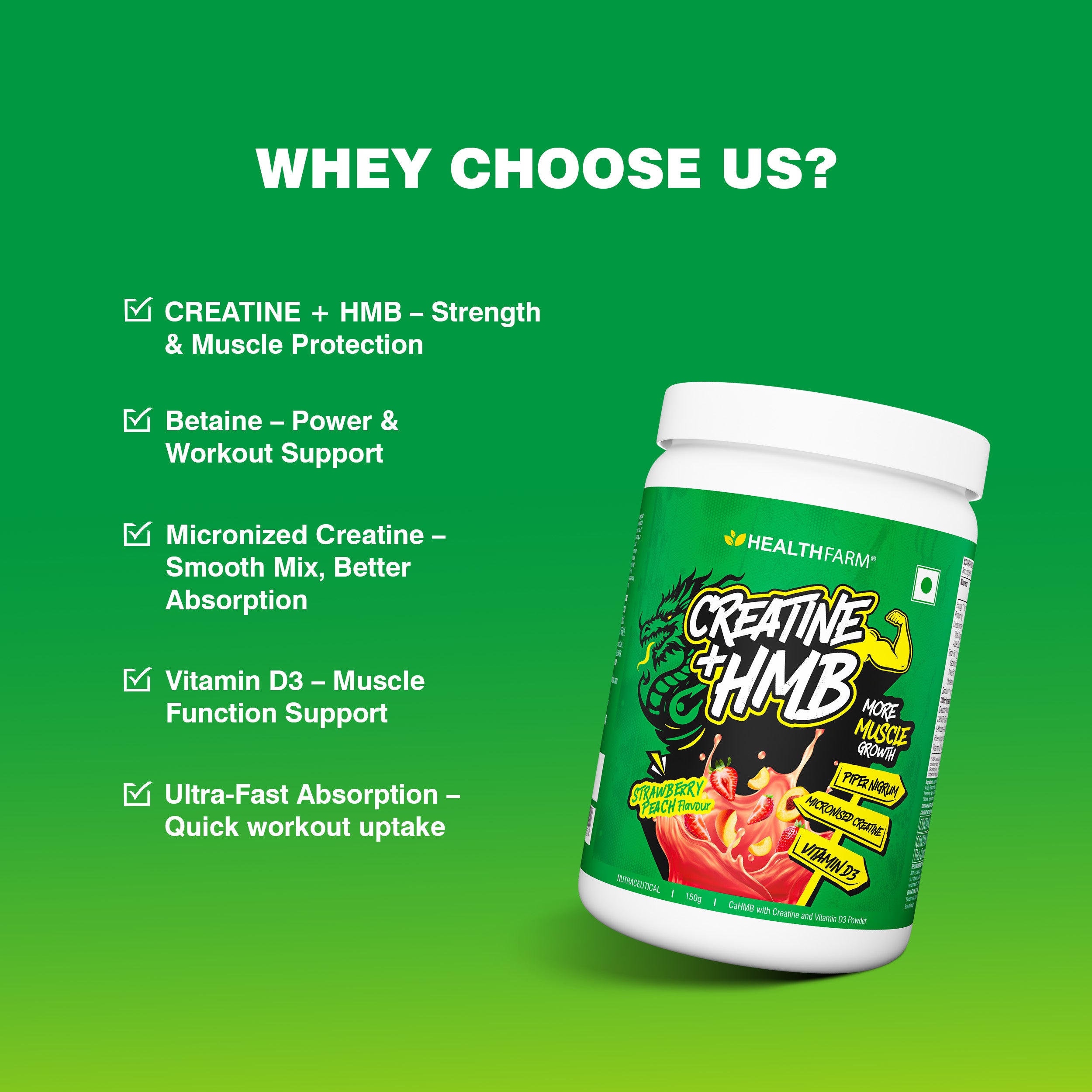 Healthfarm Creatine + HMB | Premium Creatine Formula for Muscle Growth