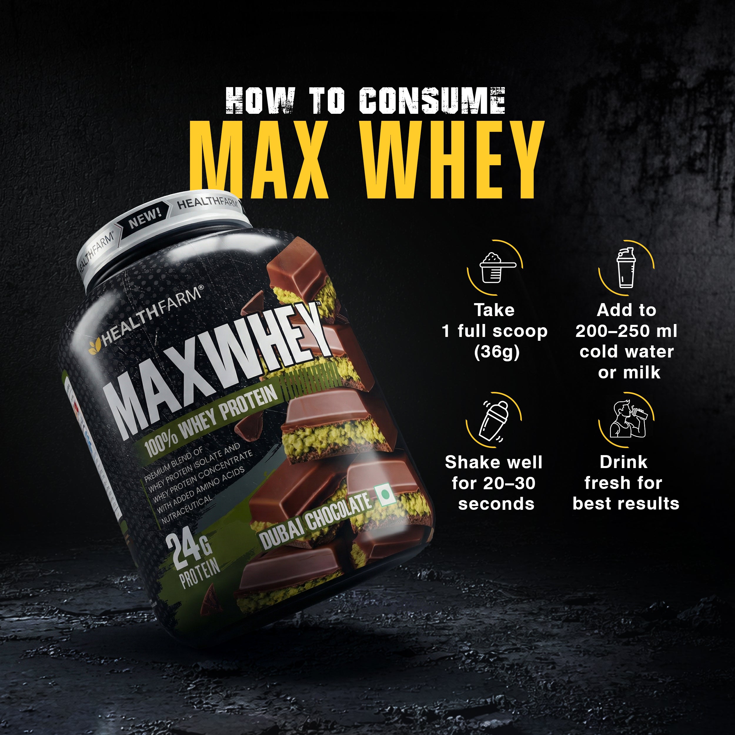 Healthfarm Maxwhey 24g Protein | 100% Whey Protein