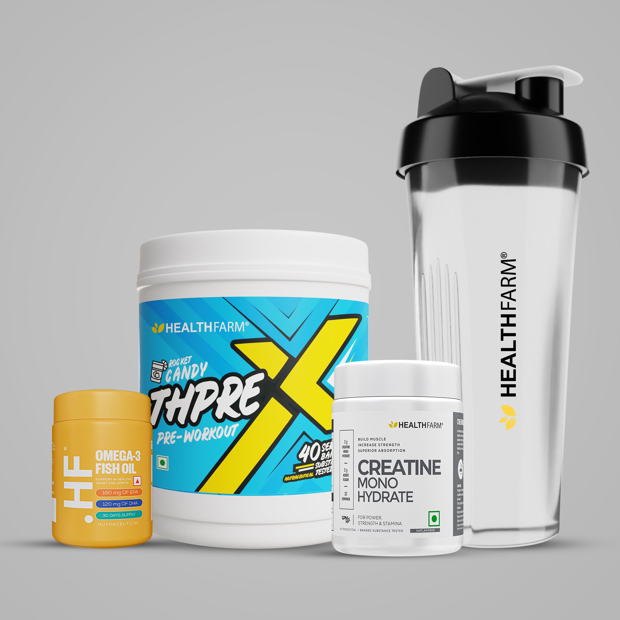 Healthfarm ThPreX Pre-workout + Muscle Creatine (100g) + Omega 3 Fish Oil