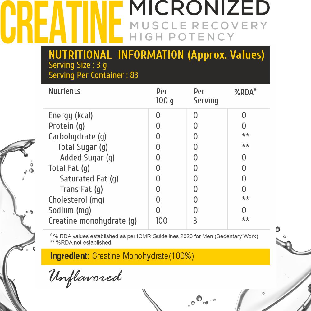 HealthFarm Creatine Micronized, 100% Pure Monohydrate (250g)