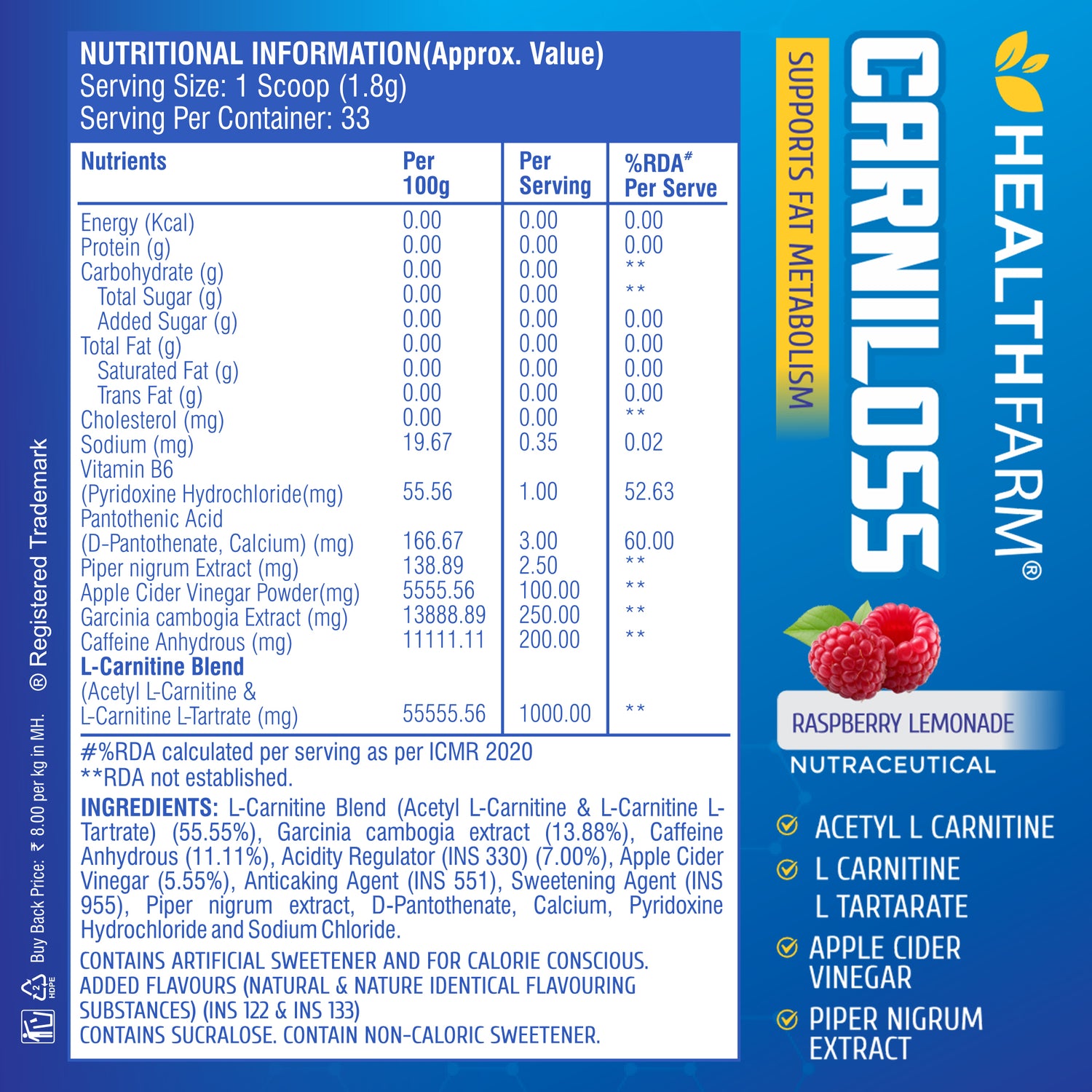 Healthfarm Carniloss 60g - Boost Fat Metabolism & Support Weight Management