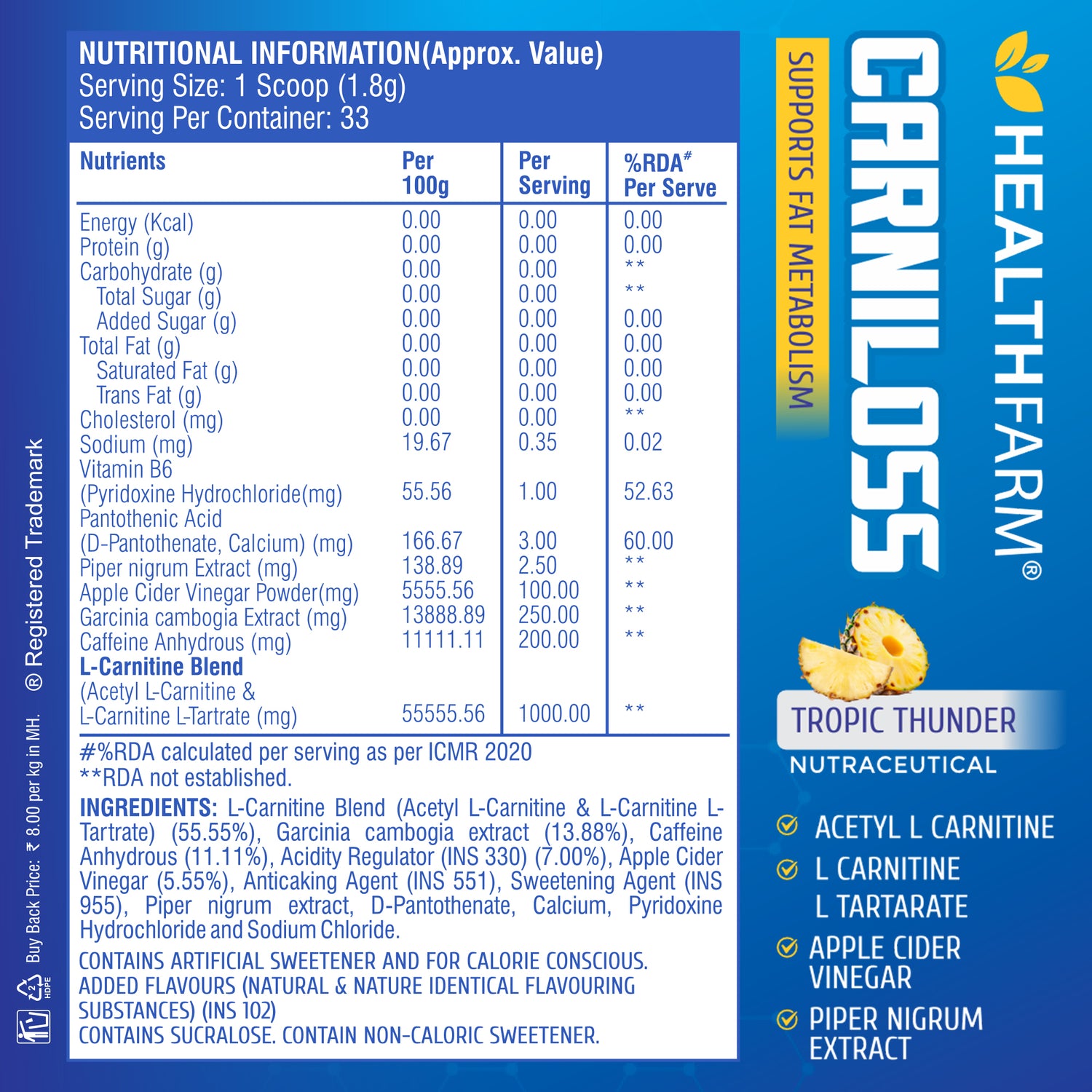 Healthfarm Carniloss 60g - Boost Fat Metabolism & Support Weight Management