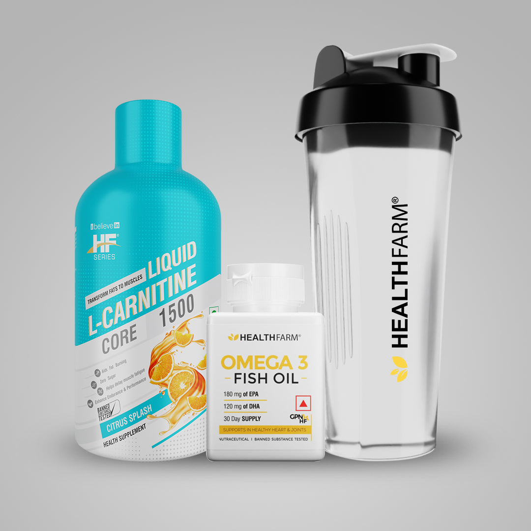 Healthfarm L- Carnitine 1500mg + Omega 3 Fish oil + Plastic Shaker