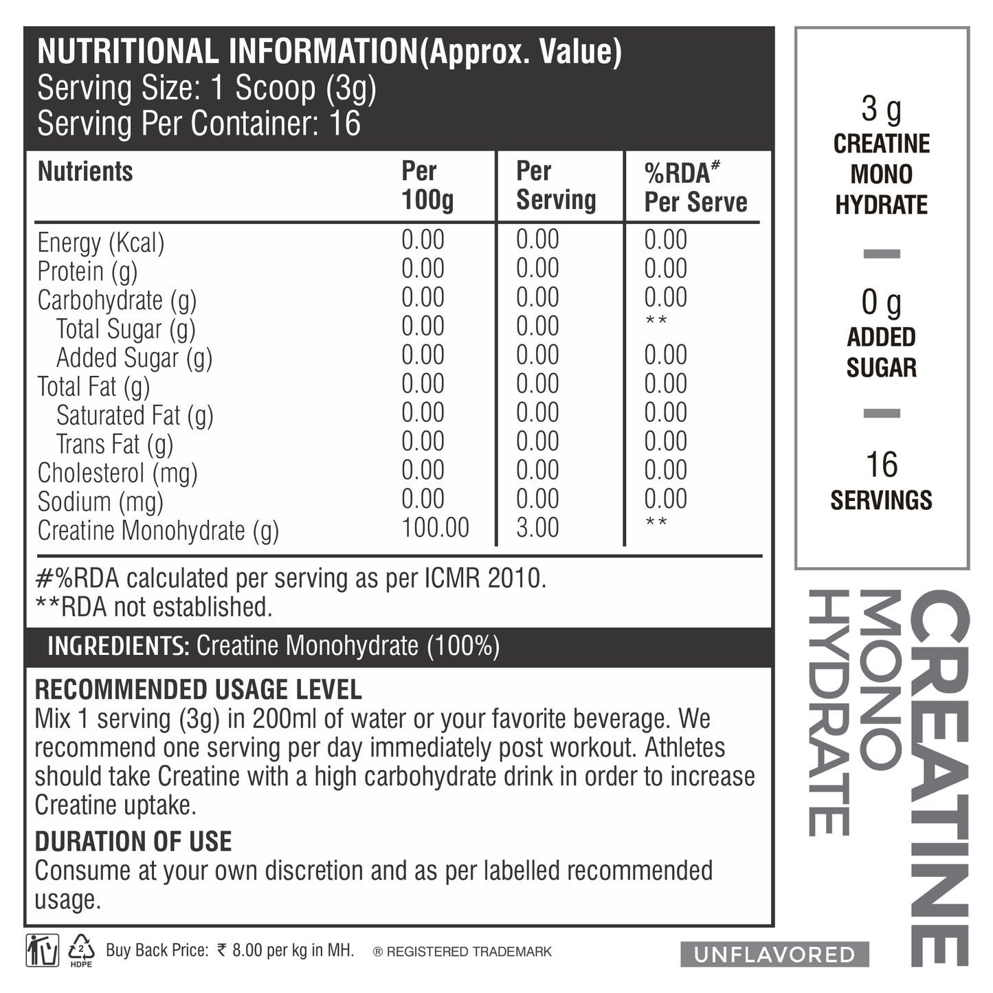 Healthfarm Creatine Monohydrate Powder