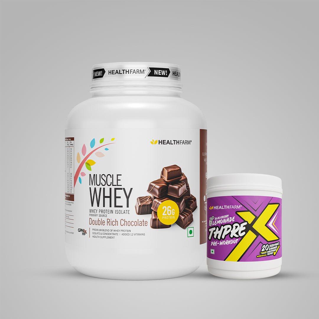 Healthfarm Muscle Whey (2Kg) + ThPreX Pre-workout + Free Shaker
