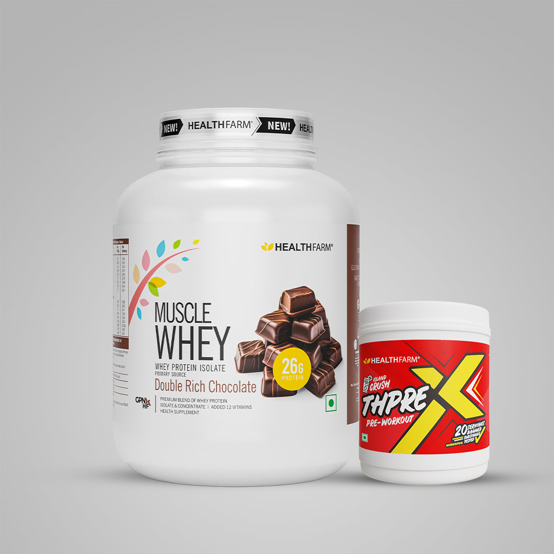 Healthfarm Muscle Whey (2Kg) + ThPreX Pre-workout + Free Shaker