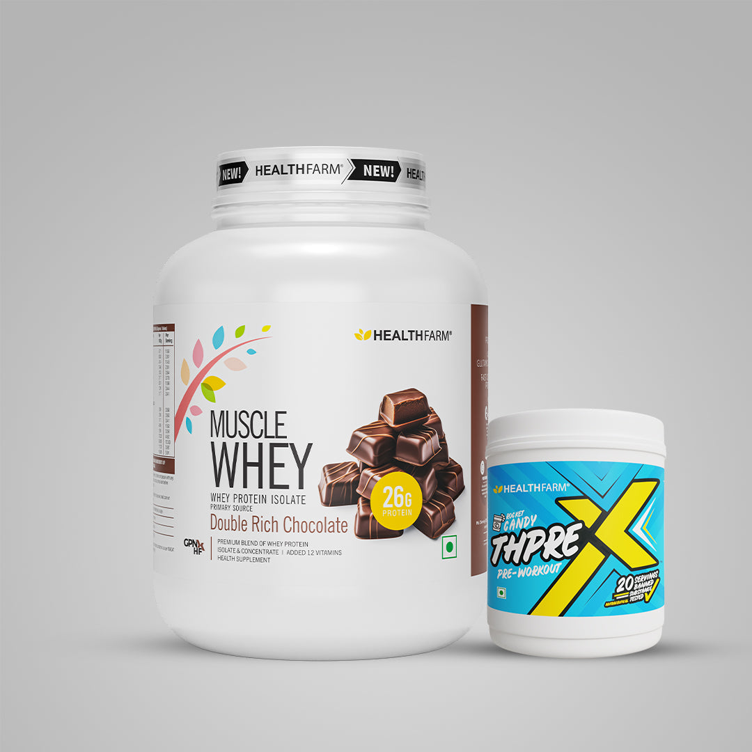 Healthfarm Muscle Whey (2Kg) + ThPreX Pre-workout + Free Shaker
