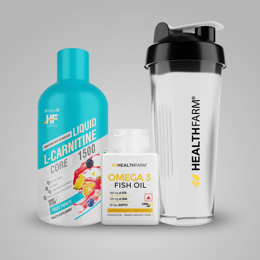 Healthfarm L- Carnitine 1500mg + Omega 3 Fish oil + Plastic Shaker