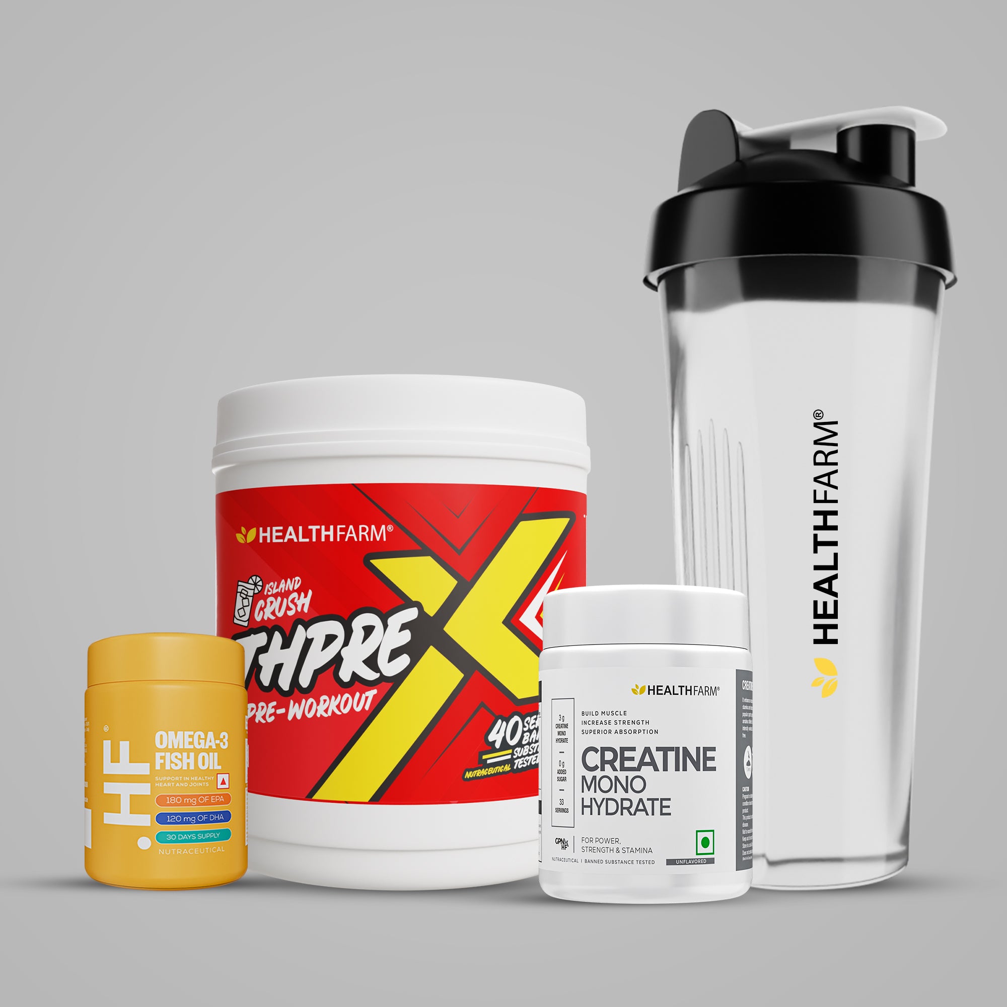 Healthfarm ThPreX Pre-workout + Muscle Creatine (100g) + Omega 3 Fish Oil