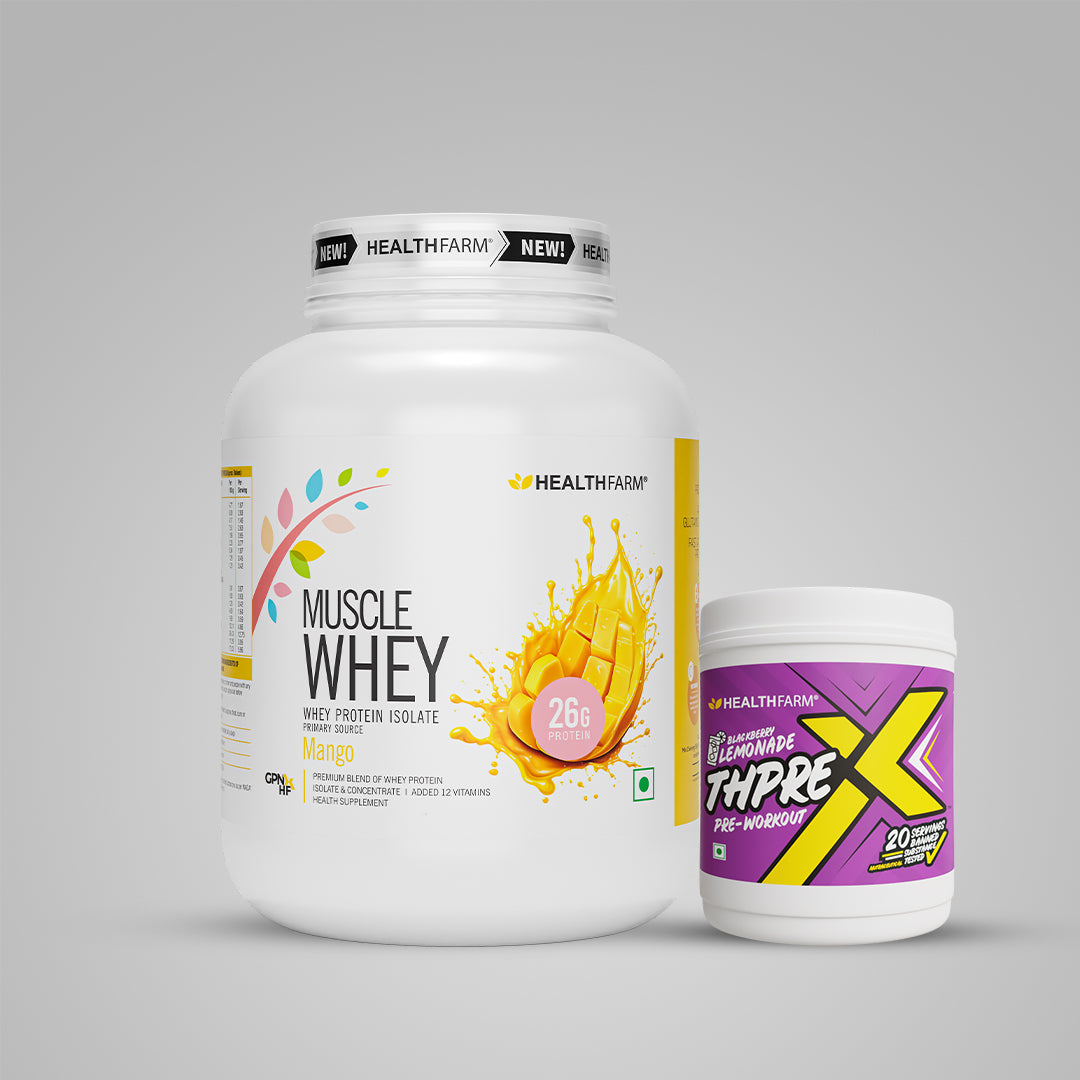 Healthfarm Muscle Whey (2Kg) + ThPreX Pre-workout + Free Shaker