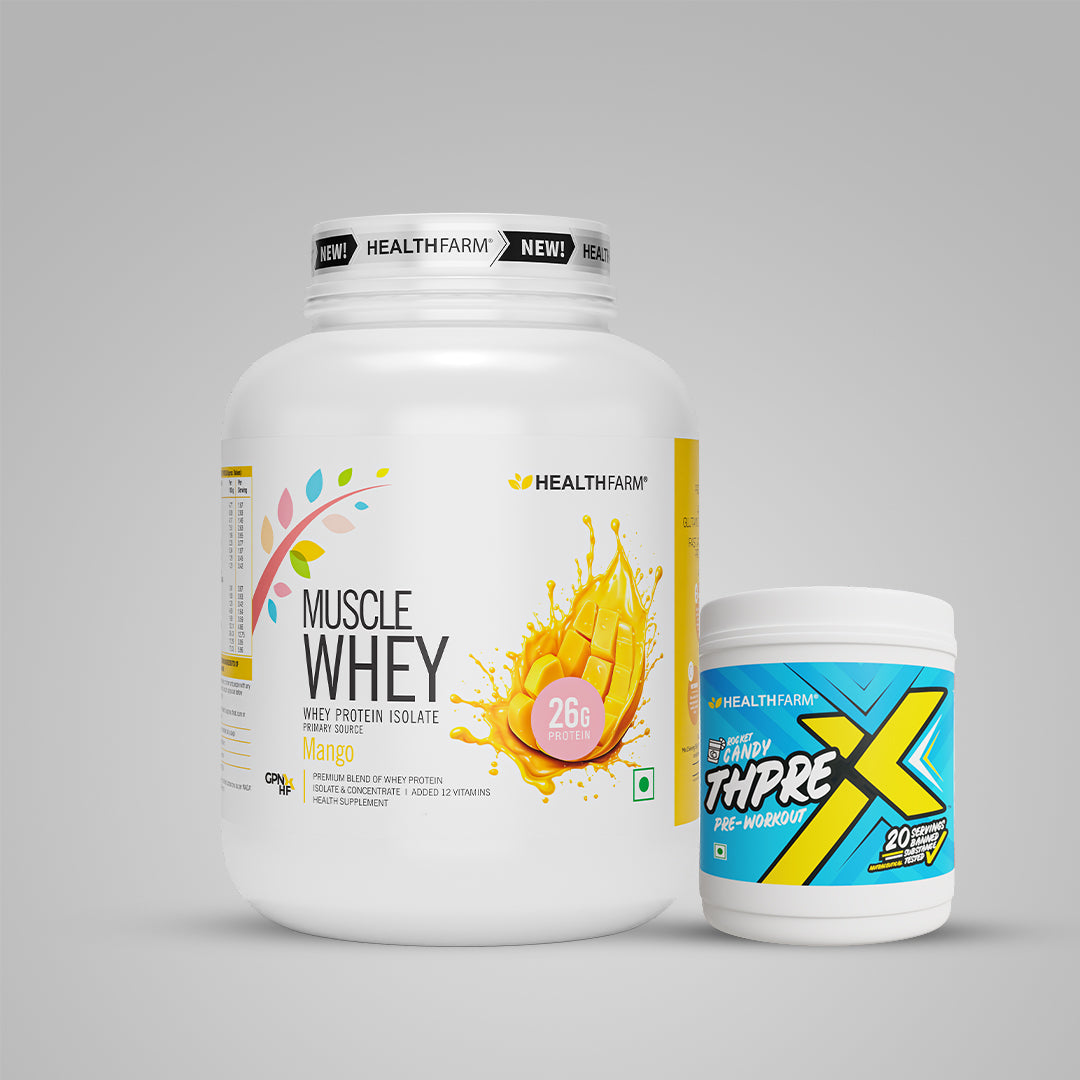 Healthfarm Muscle Whey (2Kg) + ThPreX Pre-workout + Free Shaker
