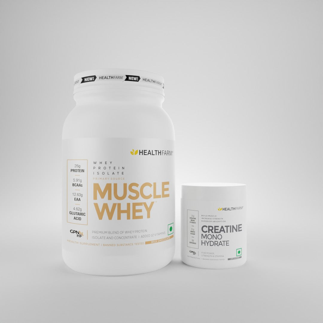 Healthfarm Muscle Whey (1Kg) + Muscle Creatine Monohydrate (100g) - Healthfarm Nutrition