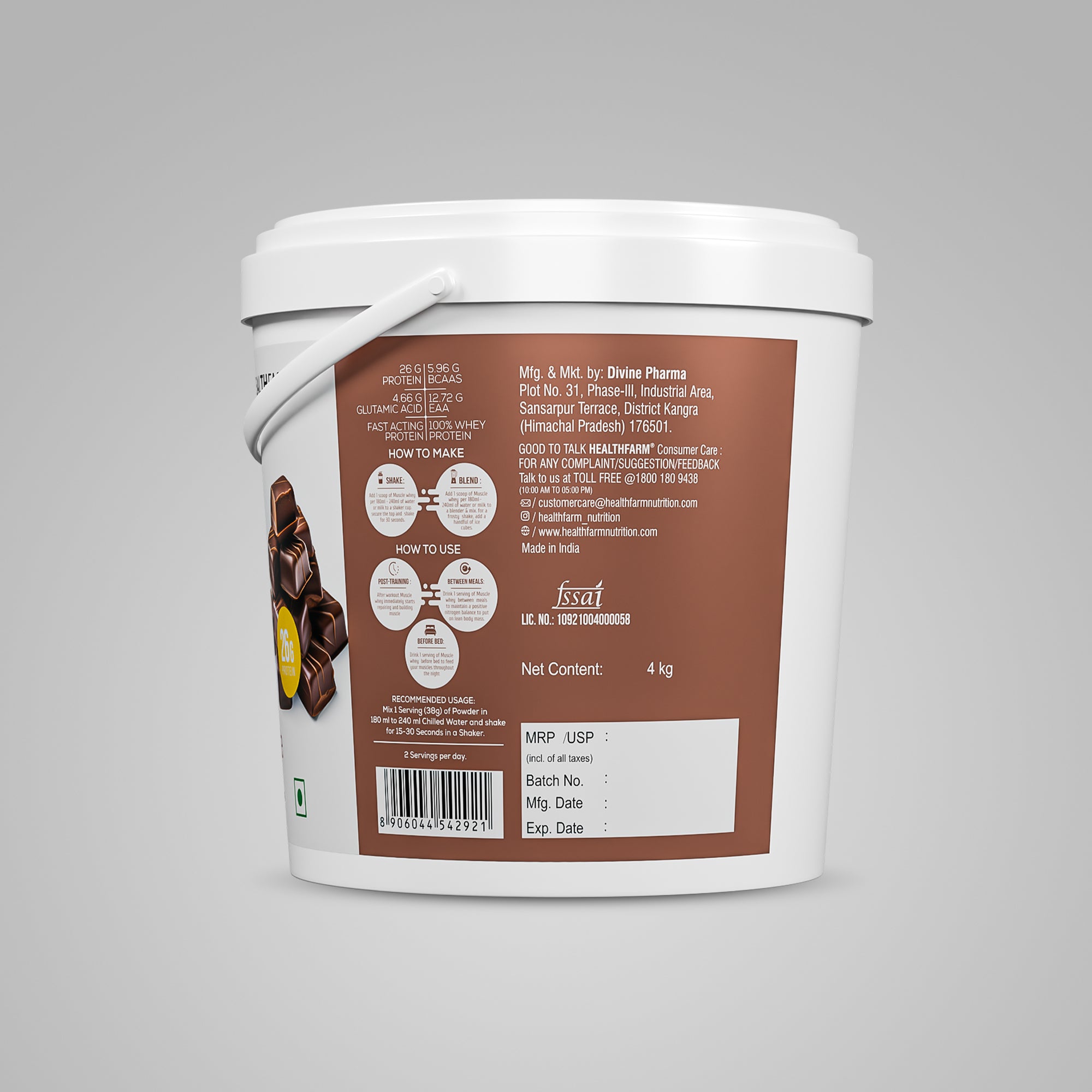 HealthFarm Muscle Whey Protein Isolate & Concentrate | Premium Blend of Whey Protein