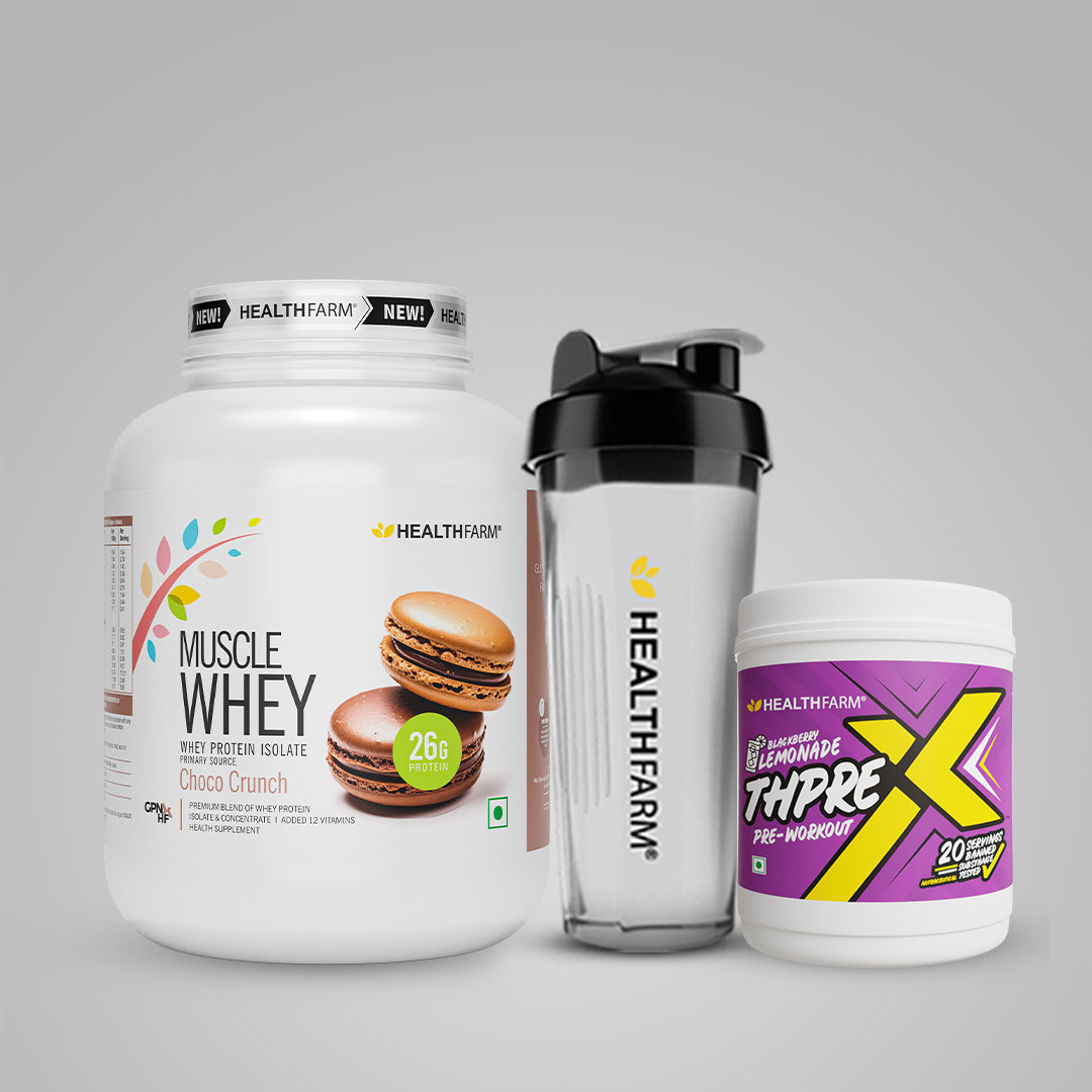 Healthfarm Muscle Whey (2Kg) + ThPreX Pre-workout + Free Shaker