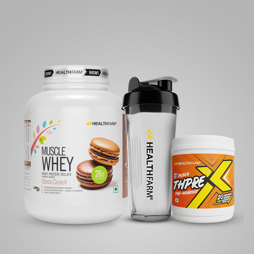 Healthfarm Muscle Whey (2Kg) + ThPreX Pre-workout + Free Shaker