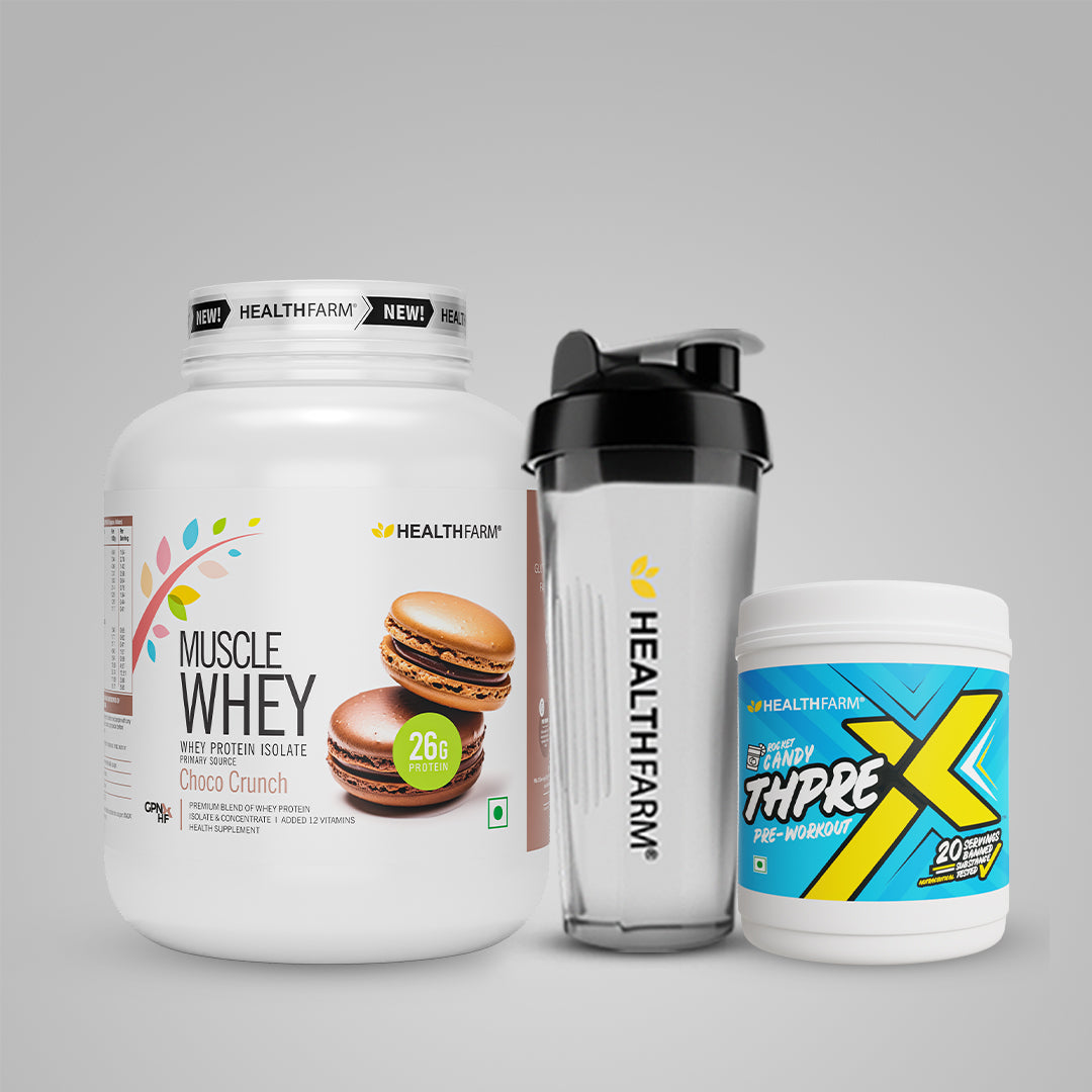 Healthfarm Muscle Whey (2Kg) + ThPreX Pre-workout + Free Shaker