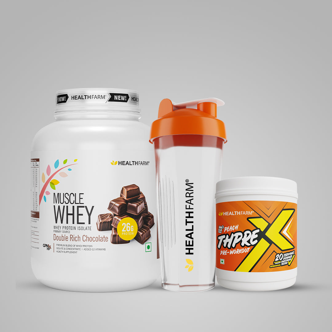 Healthfarm Muscle Whey (2Kg) + ThPreX Pre-workout + Free Shaker