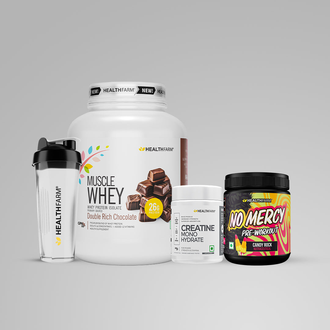 Healthfarm Muscle Whey (2Kg) + Creatine (50g) + No Mercy + Plastic Shaker