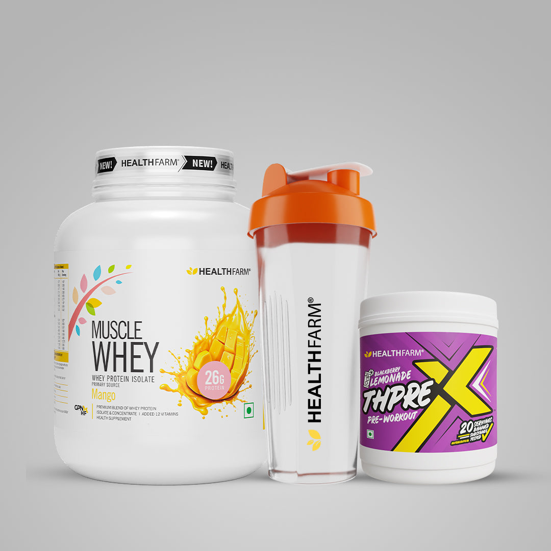 Healthfarm Muscle Whey (2Kg) + ThPreX Pre-workout + Free Shaker