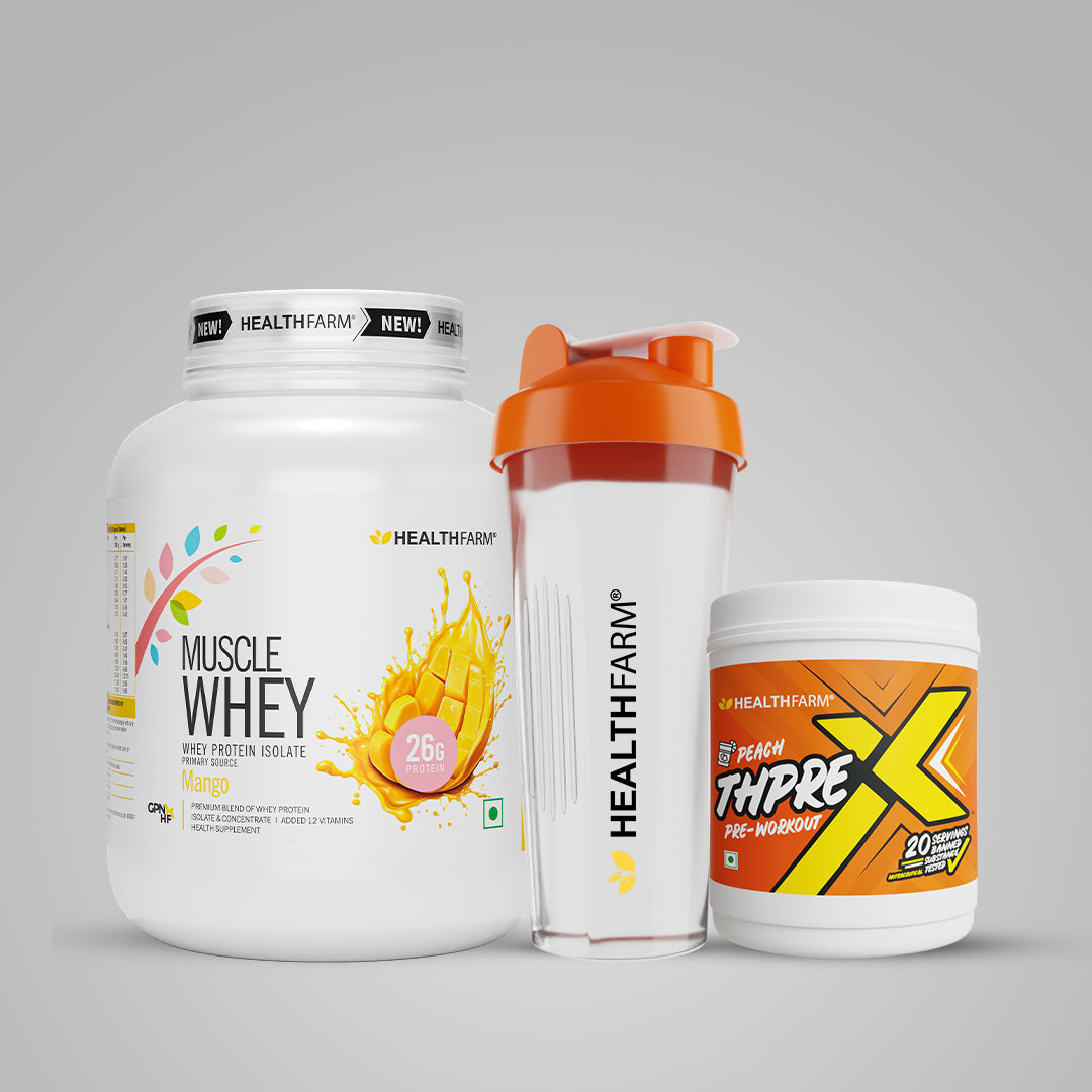 Healthfarm Muscle Whey (2Kg) + ThPreX Pre-workout + Free Shaker