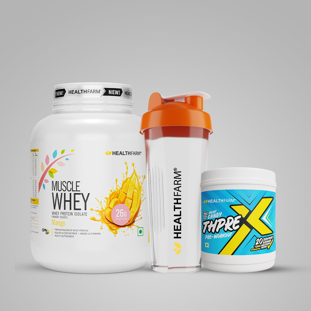 Healthfarm Muscle Whey (2Kg) + ThPreX Pre-workout + Free Shaker