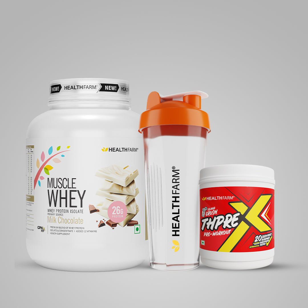 Healthfarm Muscle Whey (2Kg) + ThPreX Pre-workout + Free Shaker