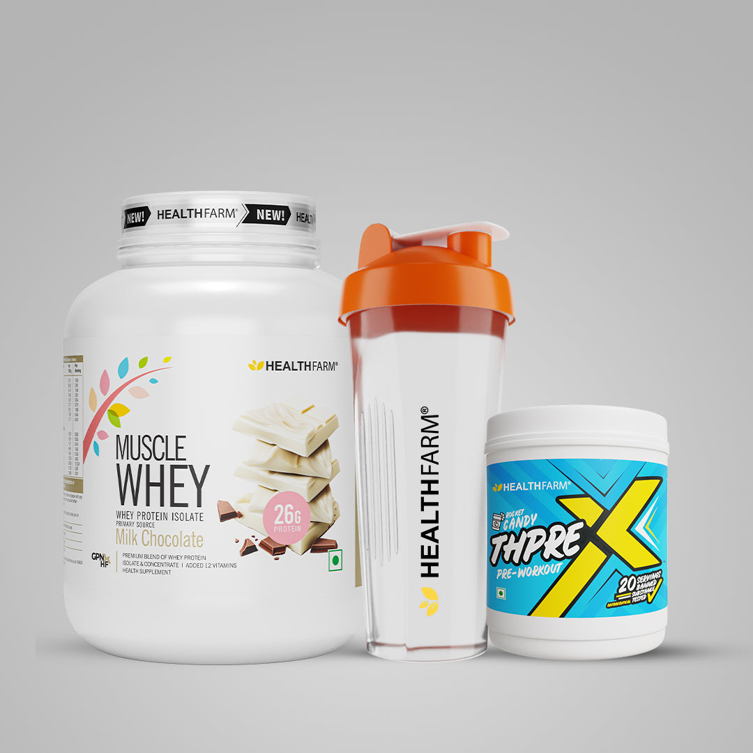 Healthfarm Muscle Whey (2Kg) + ThPreX Pre-workout + Free Shaker