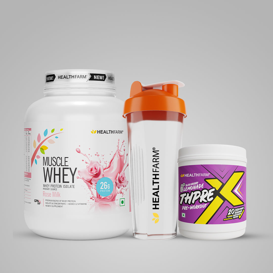 Healthfarm Muscle Whey (2Kg) + ThPreX Pre-workout + Free Shaker