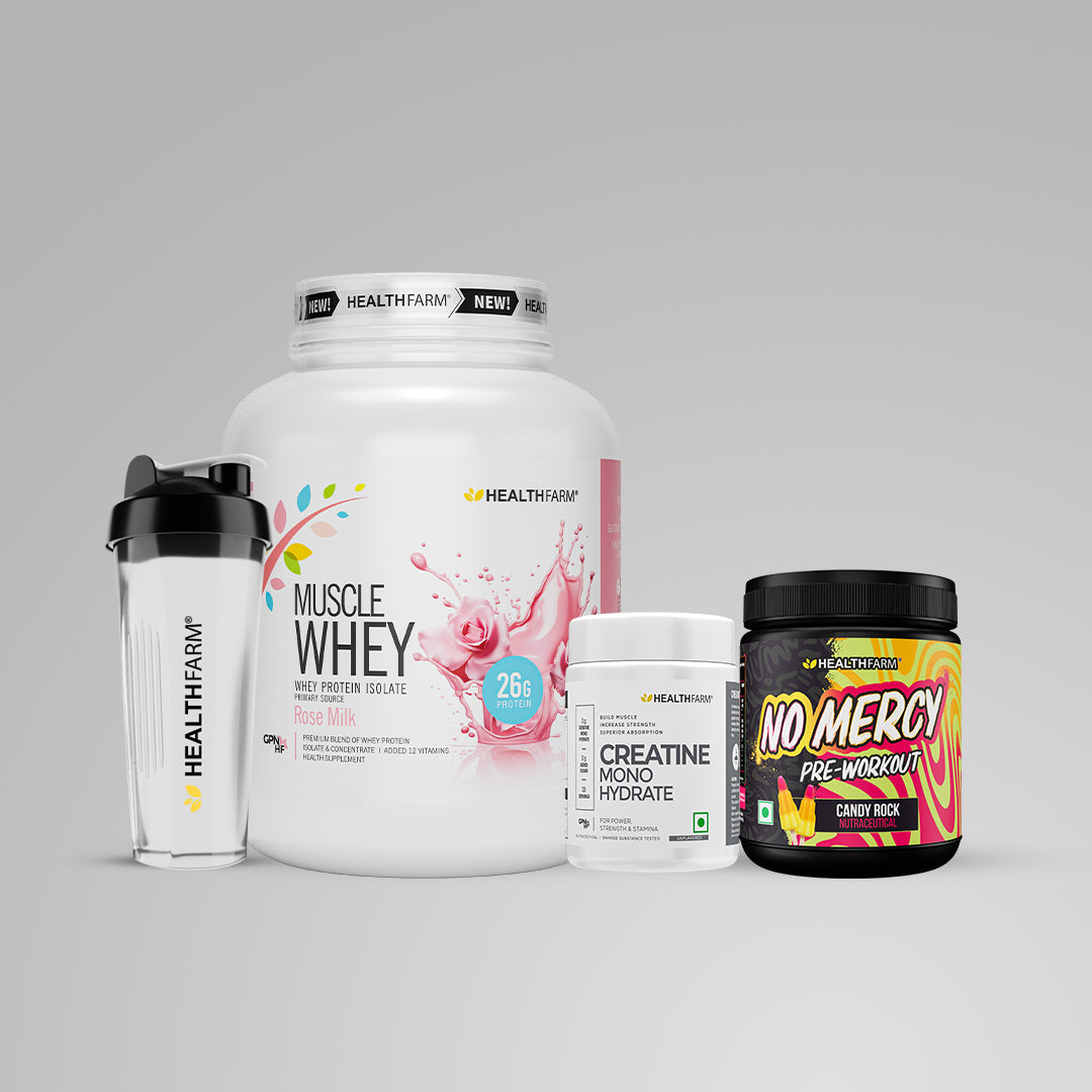 Healthfarm Muscle Whey (2Kg) + Creatine (50g) + No Mercy + Plastic Shaker