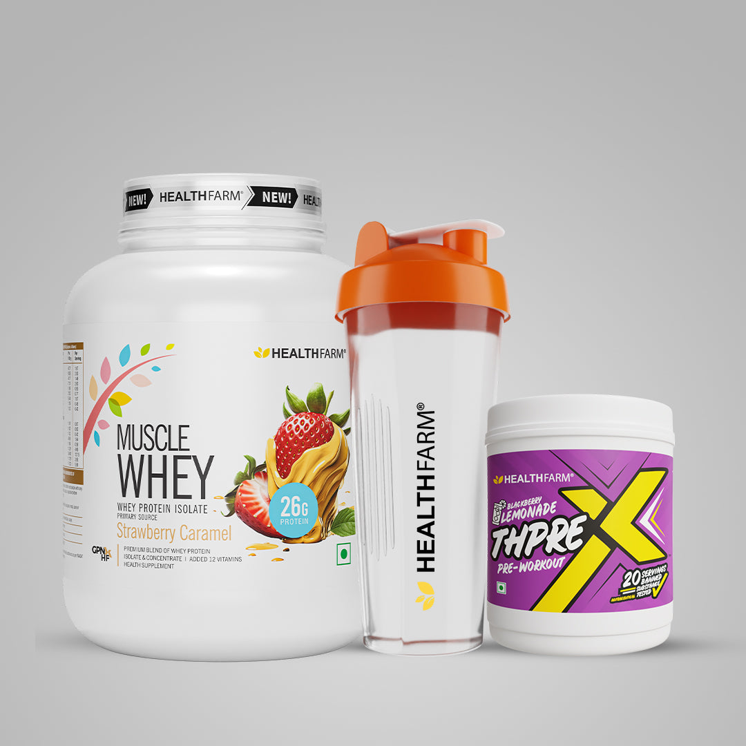 Healthfarm Muscle Whey (2Kg) + ThPreX Pre-workout + Free Shaker