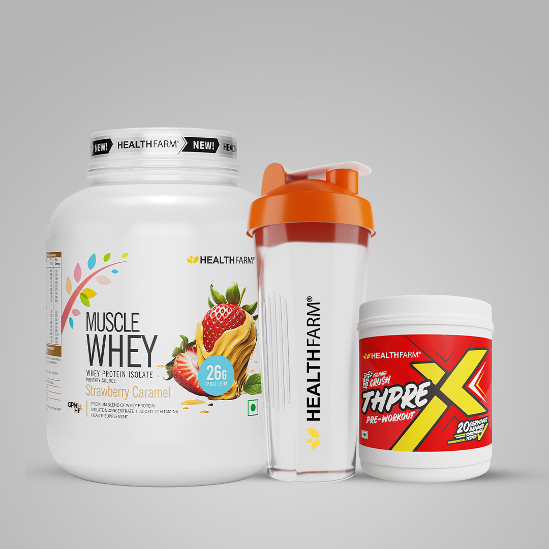 Healthfarm Muscle Whey (2Kg) + ThPreX Pre-workout + Free Shaker