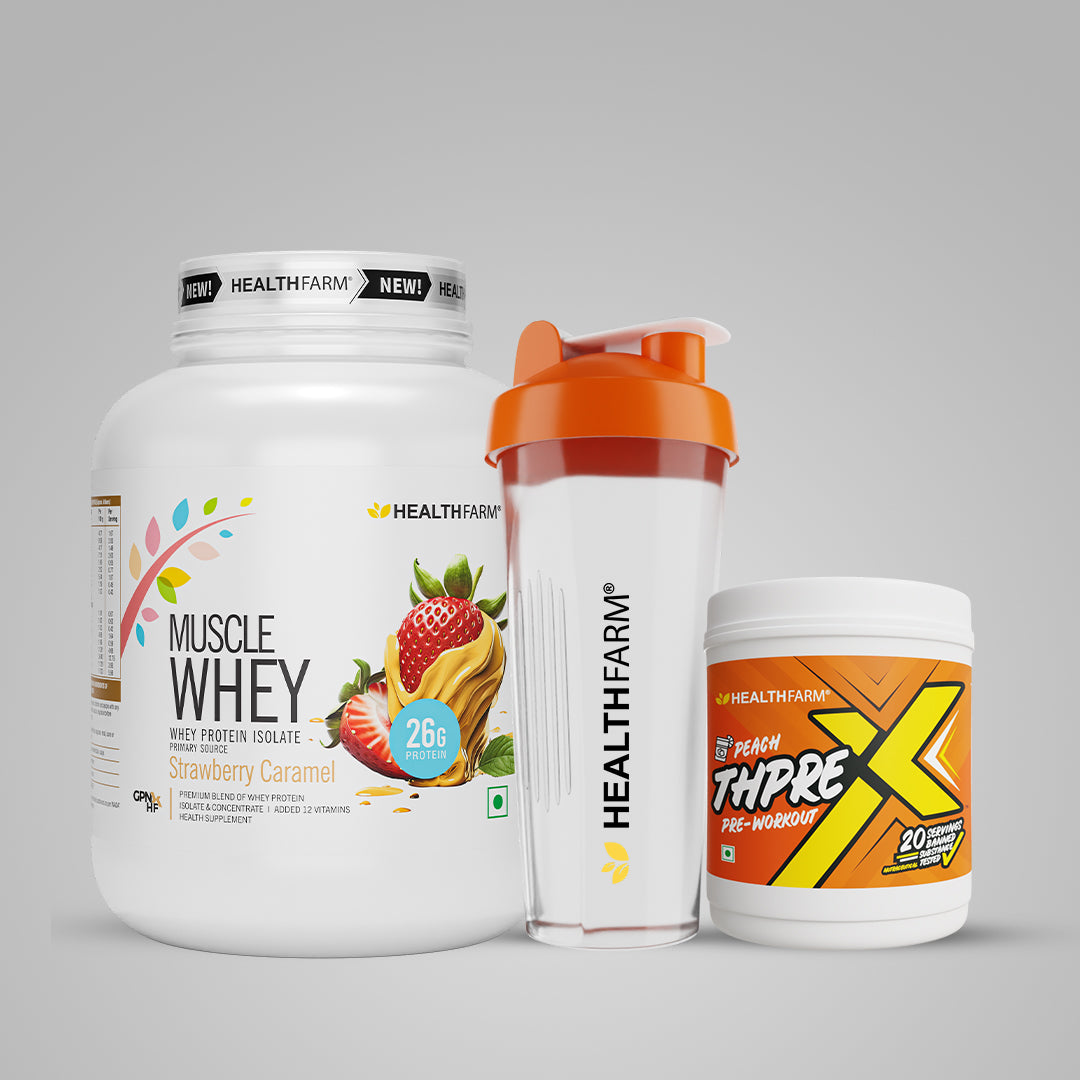 Healthfarm Muscle Whey (2Kg) + ThPreX Pre-workout + Free Shaker