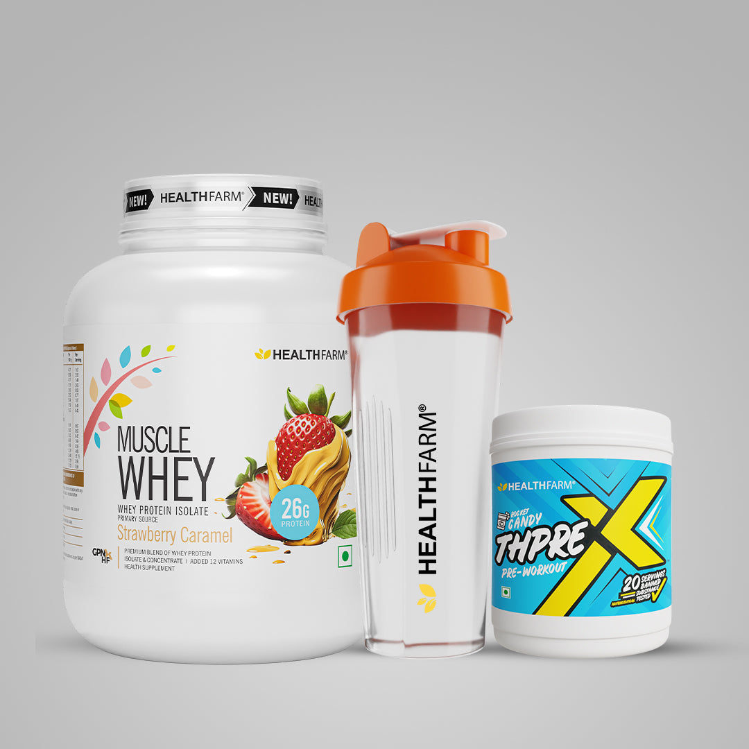 Healthfarm Muscle Whey (2Kg) + ThPreX Pre-workout + Free Shaker