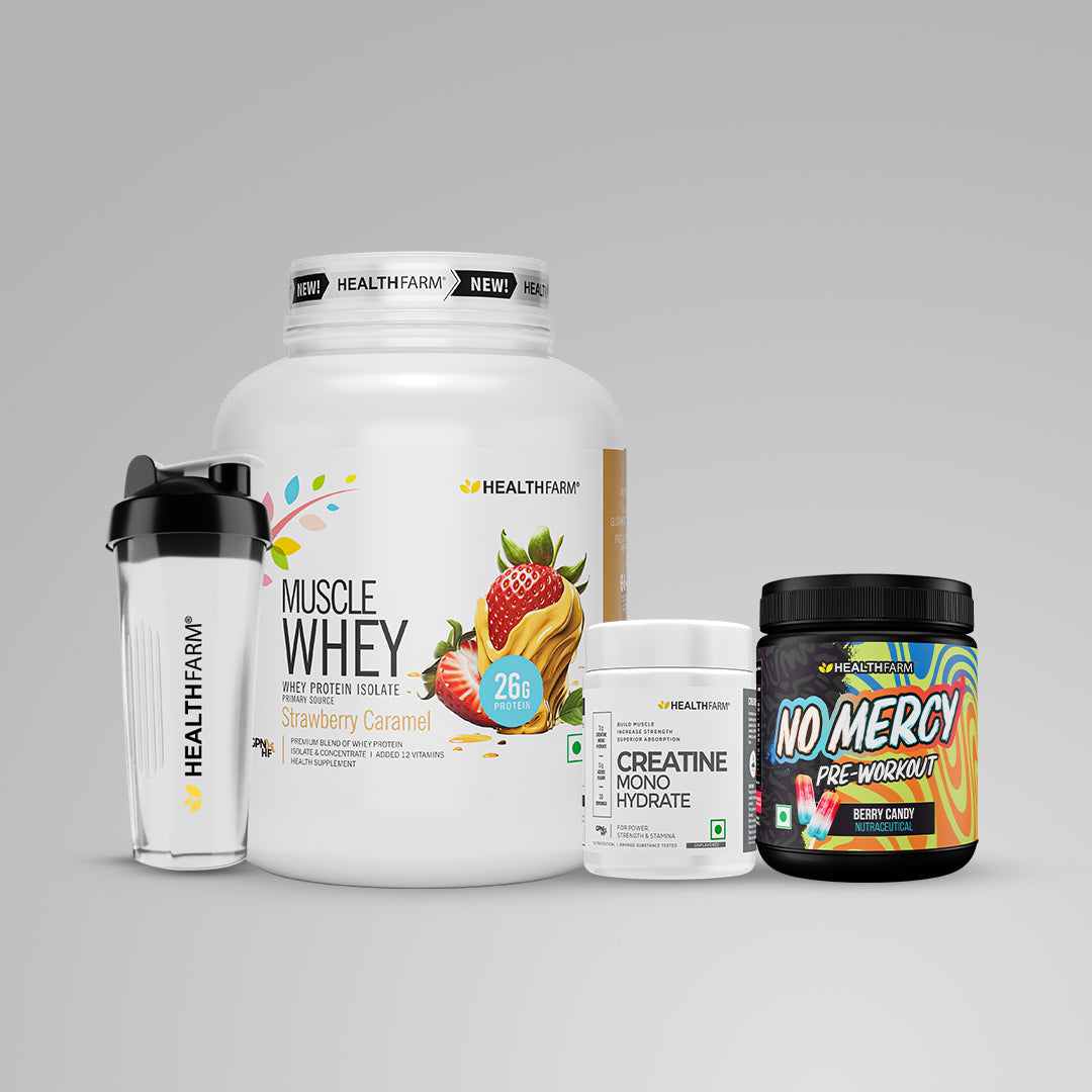 Healthfarm Muscle Whey (2Kg) + Creatine (50g) + No Mercy + Plastic Shaker