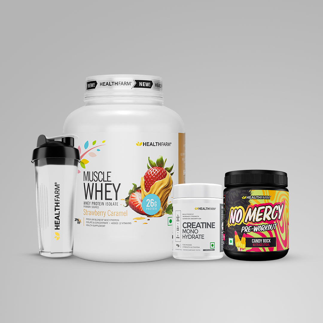 Healthfarm Muscle Whey (2Kg) + Creatine (50g) + No Mercy + Plastic Shaker