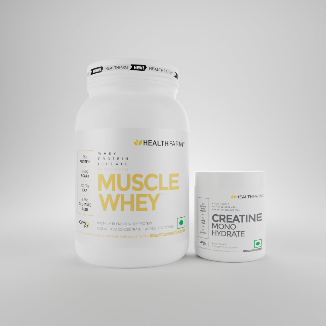 Healthfarm Muscle Whey (1Kg) + Muscle Creatine Monohydrate (100g) - Healthfarm Nutrition