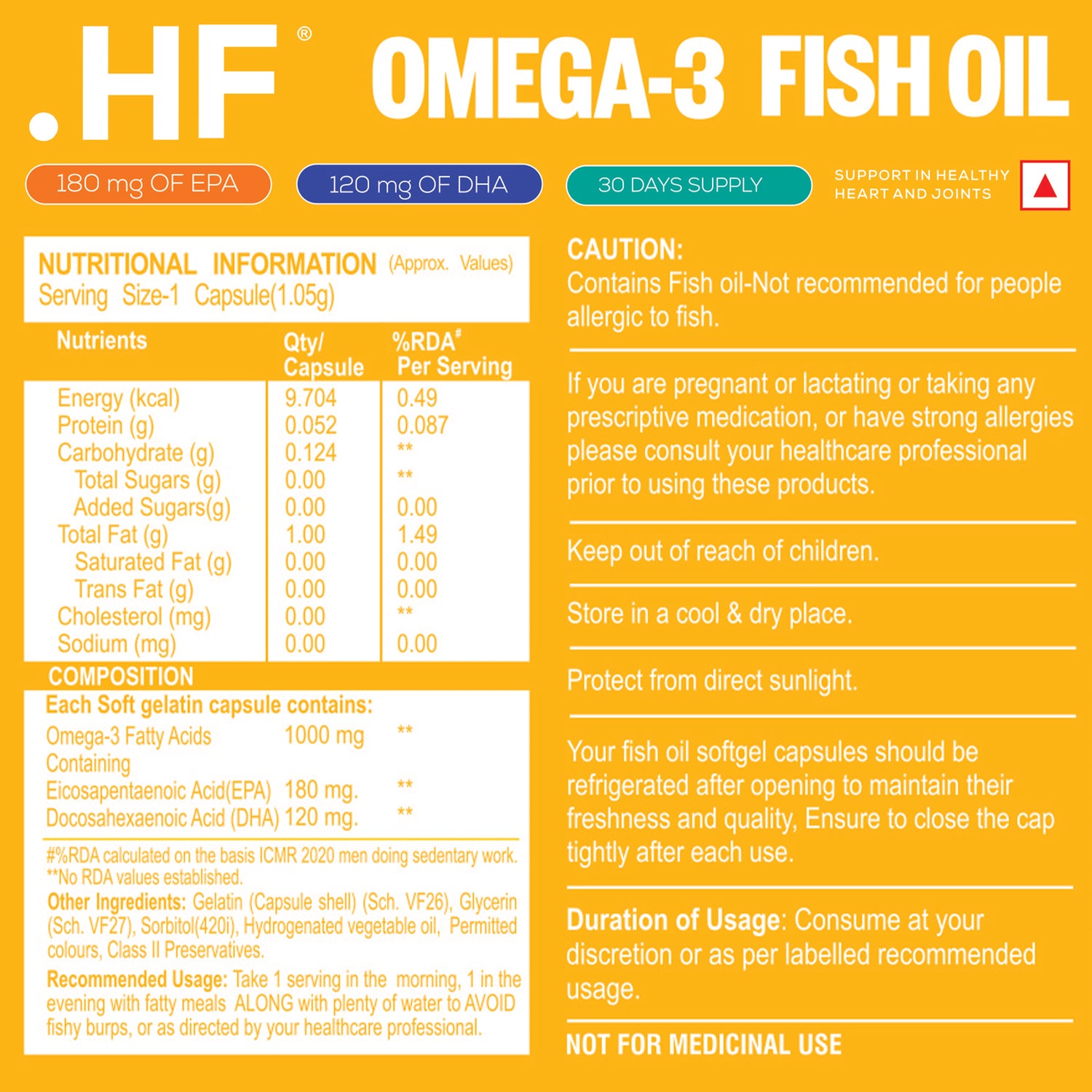 Healthfarm Omega 3 Fish Oil (EPA & DHA), 60 Softgel