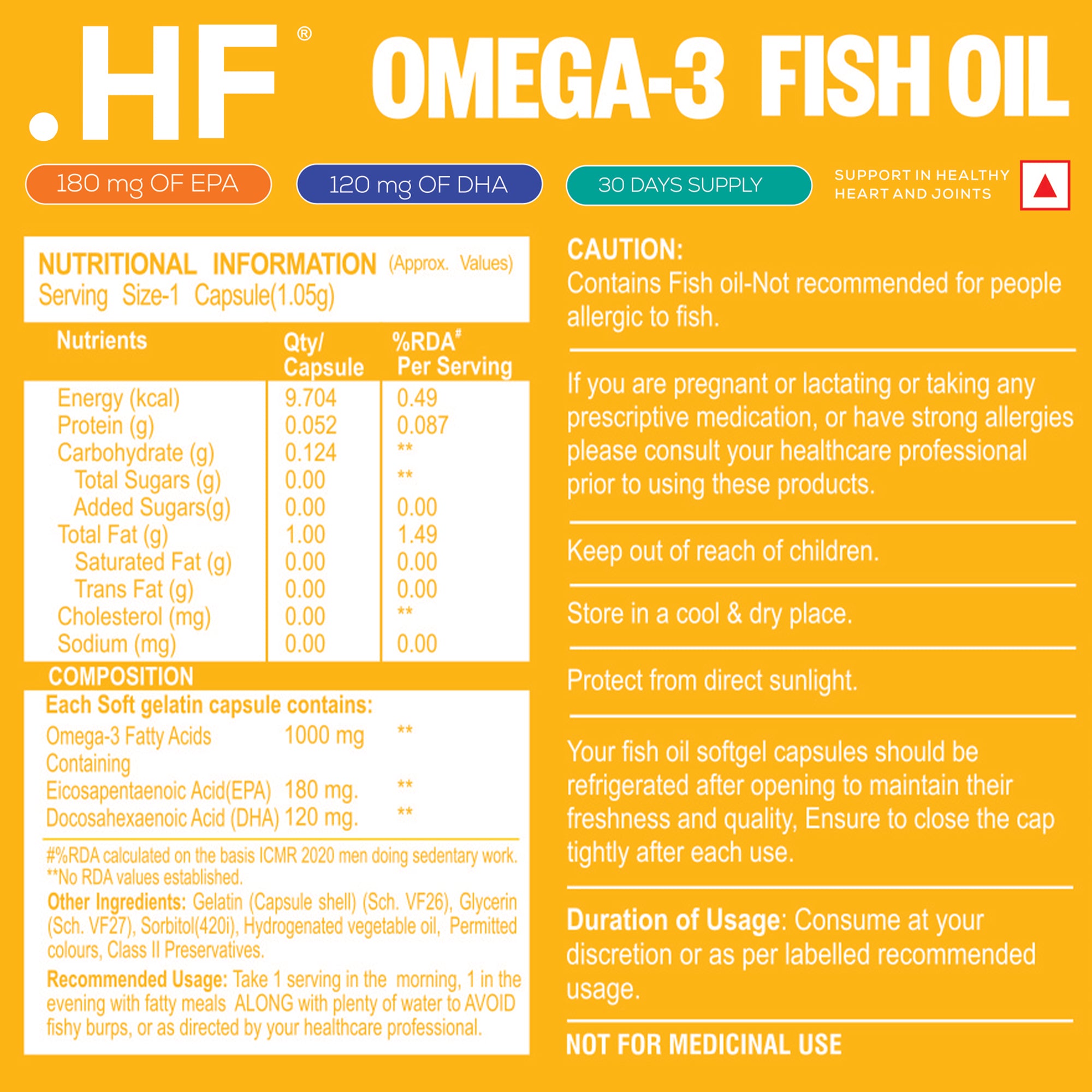 Healthfarm Omega 3 Fish Oil (EPA & DHA), 60 Softgel