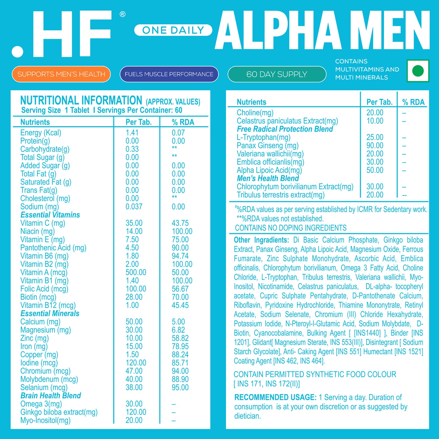 HealthFarm AlphaMen Multivitamin for Men's Health (60Tab), BUY 1 GET 1 Offer