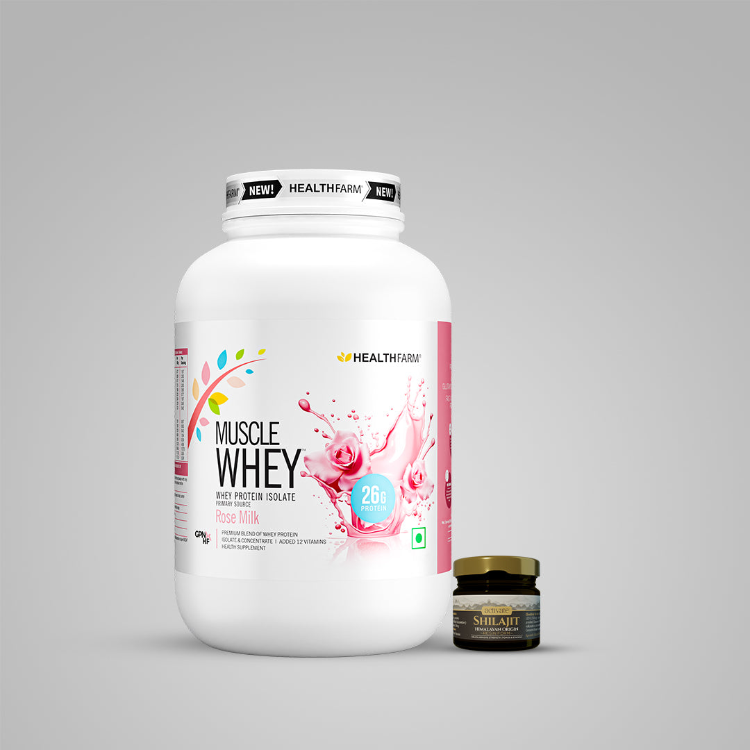 Healthfarm Muscle Whey (1Kg) + Himalayan Shilajit Resin