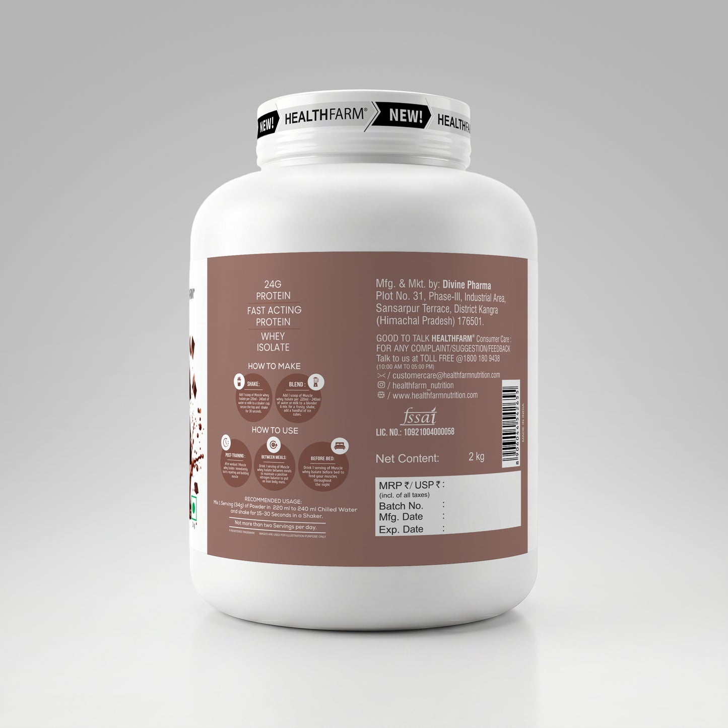 HealthFarm Muscle Whey Isolate | Premium Blend of Whey Protein Hydrolysate and Isolate
