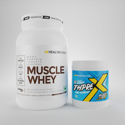 Healthfarm Muscle Whey (1Kg) + ThpreX Pre-workout